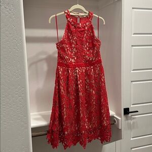 Francesca's Collections Red Lace Overlay Dress